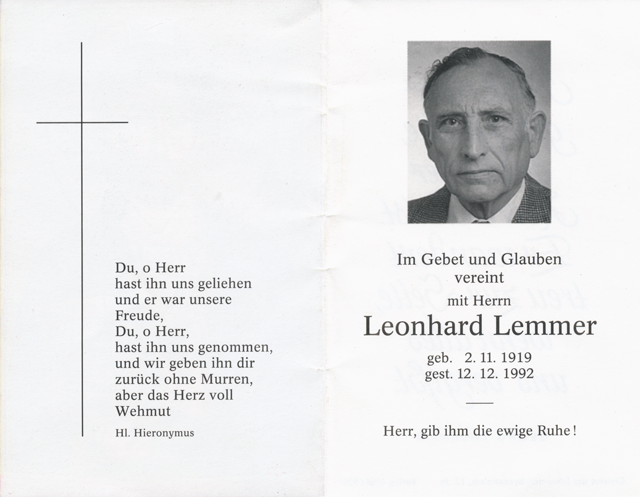 Sterbebild Leonhard Lemmer