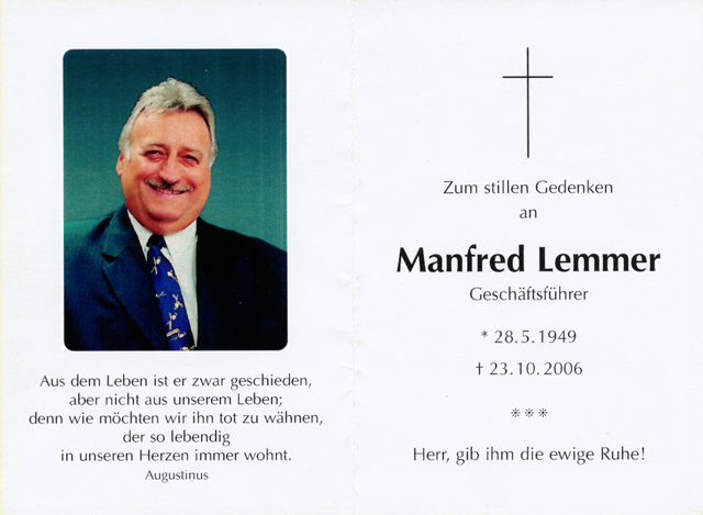 Sterbebild Manfred Lemmer