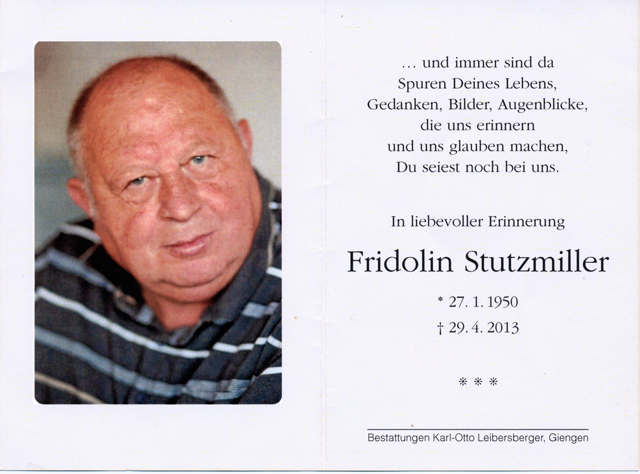 Sterbebild Fridolin Stutzmiller